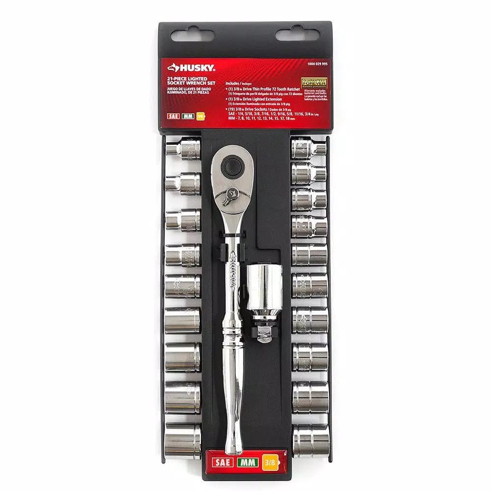 Husky 21-Piece 3/8 in. Drive Lighted Ratchet and Socket Set