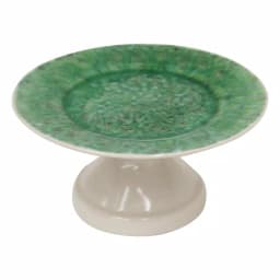 Abigails Bali Small Ceramic Footed Cake Plate, Handmade in Portugal, Green thumbnail 1