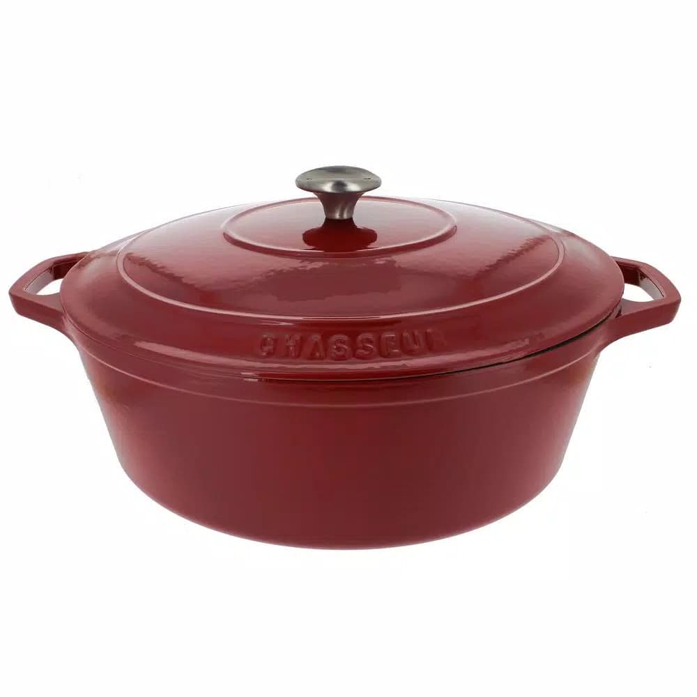 Chasseur French Enameled Cast Iron 7.25 qt. Oval Dutch Oven with Lid, Red