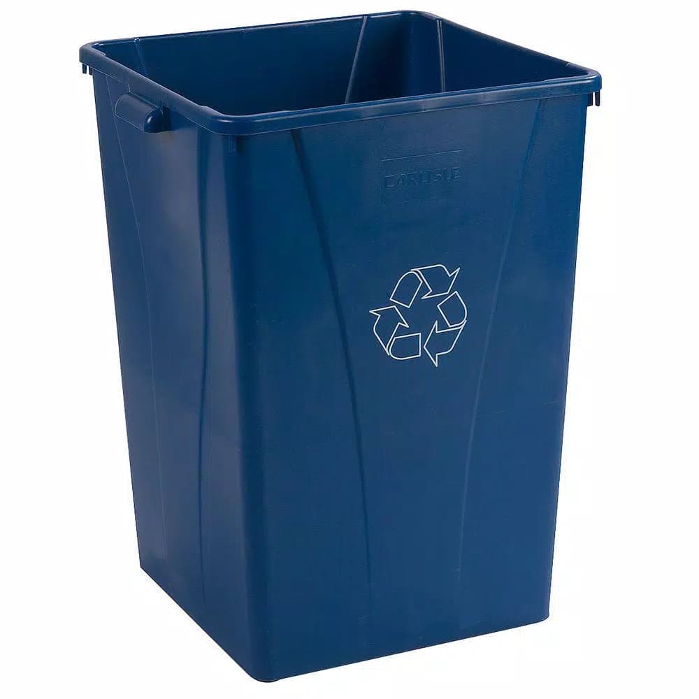 Carlisle Centurian 35 Gallon Blue Square Recycling Waste Container, Imprinted (4-Pack)