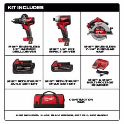 Milwaukee M18 18V Brushless 3-Tool Combo Kit with 2 Batteries and Charger thumbnail 2