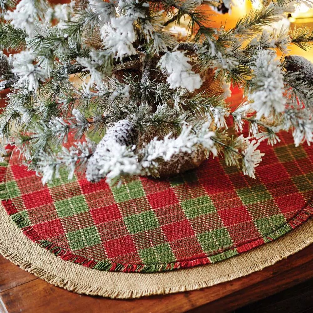 VHC Brands Robert Barn Red & Forest Green Rustic Plaid Christmas Tree Skirt, 21 in.