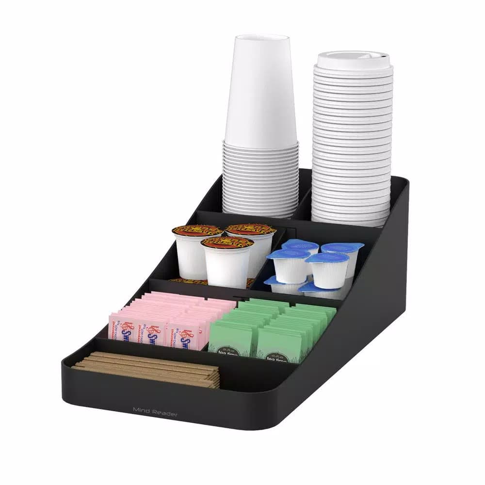 Mind Reader Trove 7-Compartment Coffee Condiment Organizer Caddy, Black