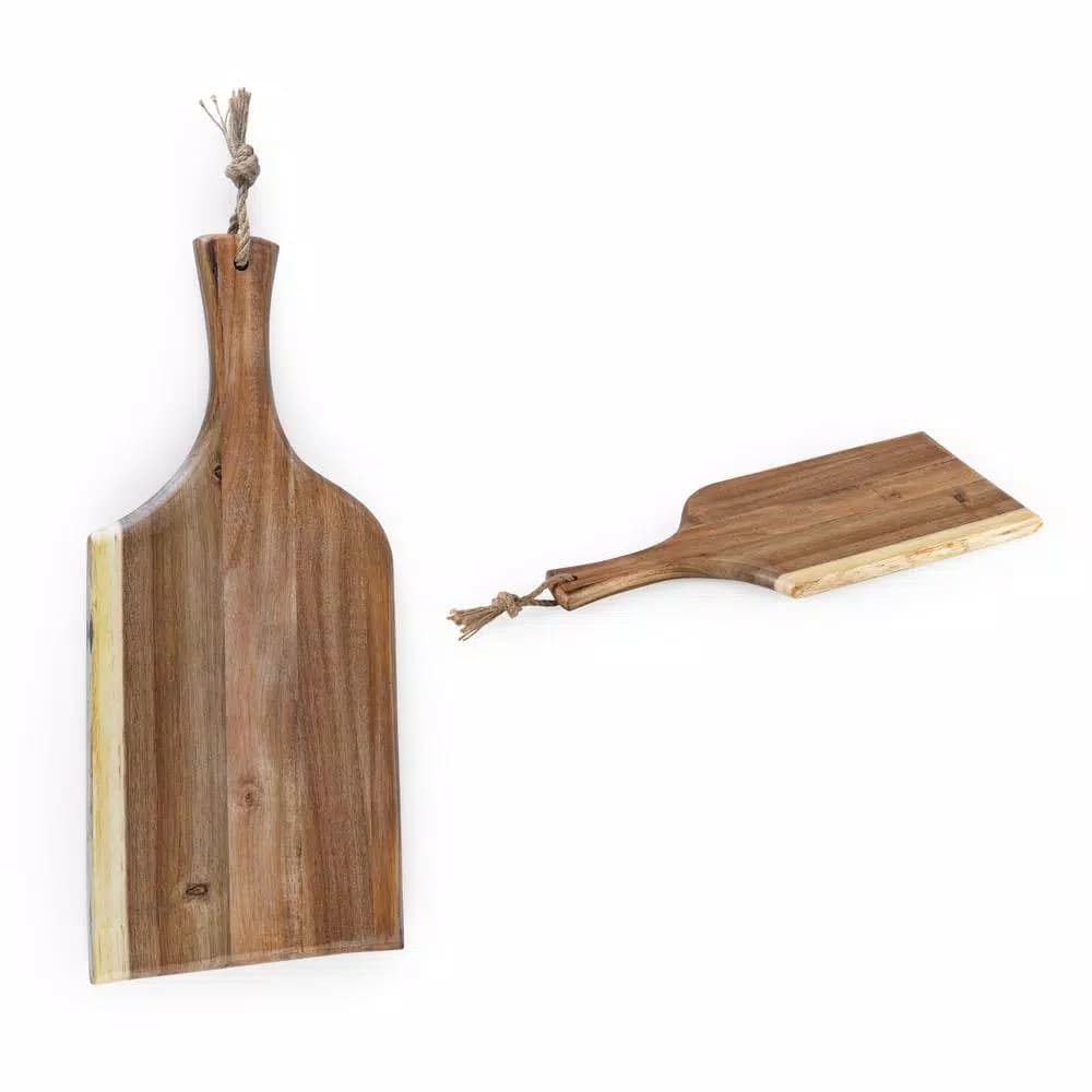 Picnic Time Artisan 18 in. Acacia Wood Serving Board with Live Edge and Hemp Rope Handle