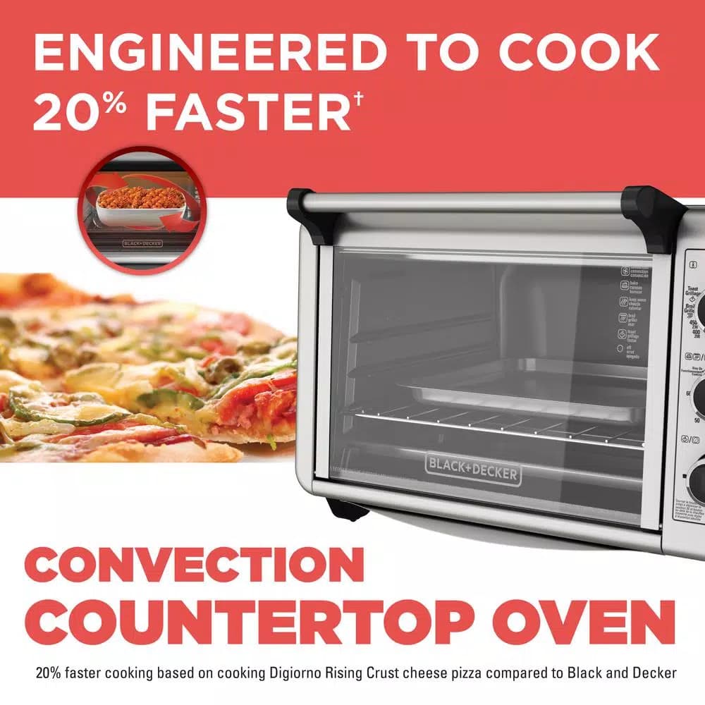 BLACK+DECKER 1500W 6-Slice Stainless Steel Convection Toaster Oven with Broiler Pan