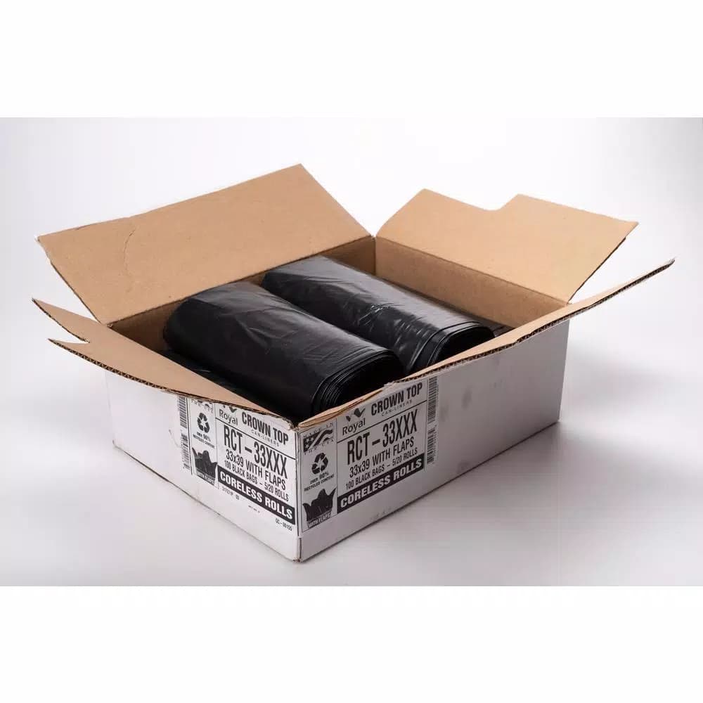 Unbranded 33 Gallon Black Low Density EZ Tie Closure Trash Bags, 1.5 Mil, 100-Count