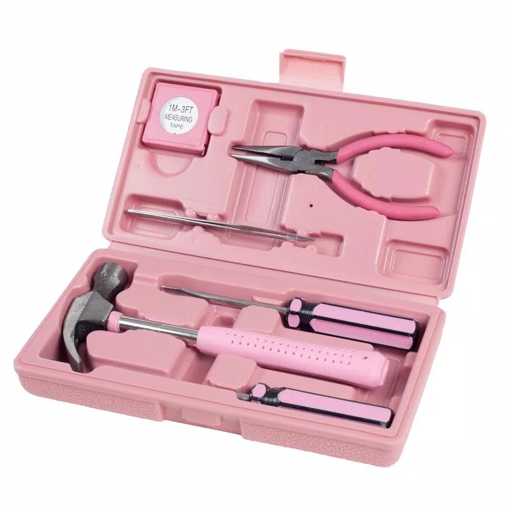 Stalwart 7-Piece Pink Multipurpose Tool Kit for Home, Office, and Car