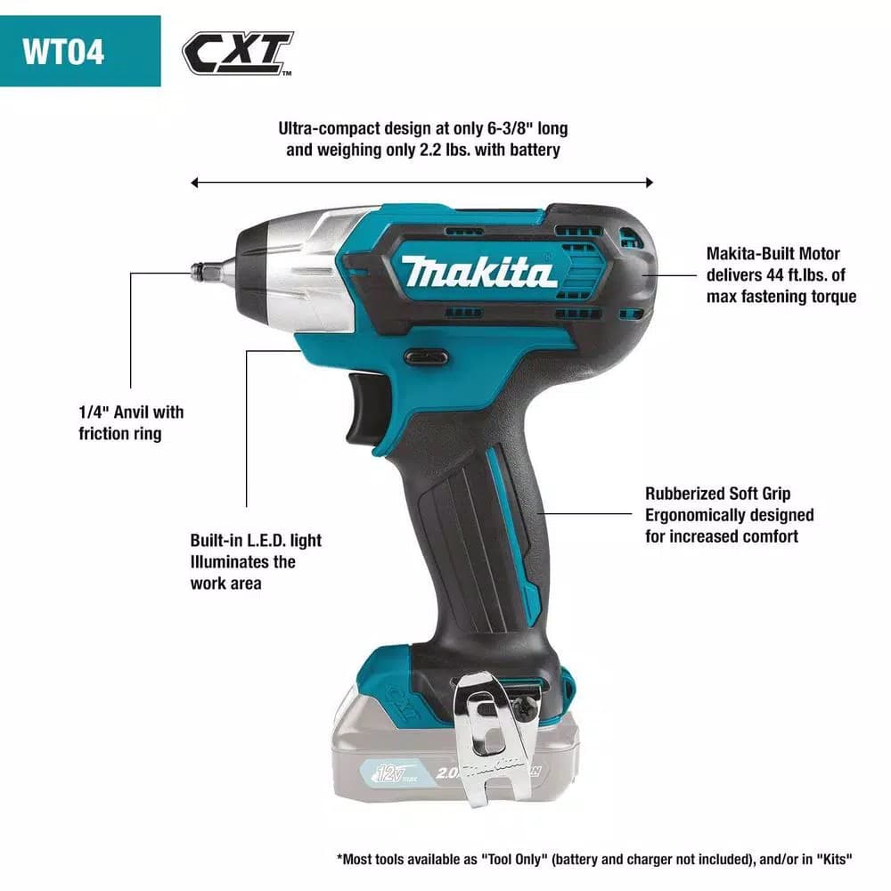 Makita 12V MAX CXT Cordless 1/4 in. Square Drive Impact Wrench Kit (2.0 Ah)