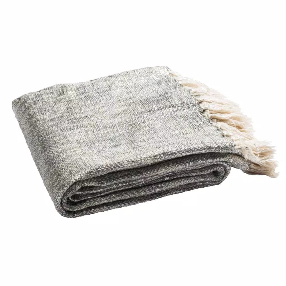 Safavieh Jacqui Grey and Silver Metallic Abstract Cotton Throw Blanket with Fringe
