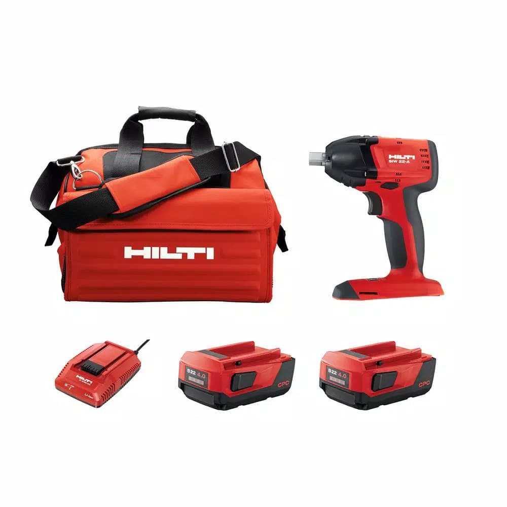 Hilti SIW 22V 3/8 in. Cordless Brushless Compact Impact Wrench Kit with (2) 4 Ah Batteries, Charger, and Bag