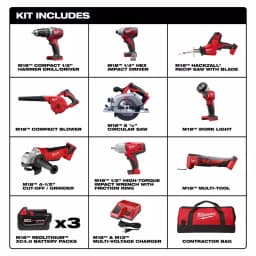 Milwaukee M18 18V Lithium-Ion Cordless 9-Tool Combo Kit with (3) 4.0 Ah Batteries, Charger and Bag thumbnail 2
