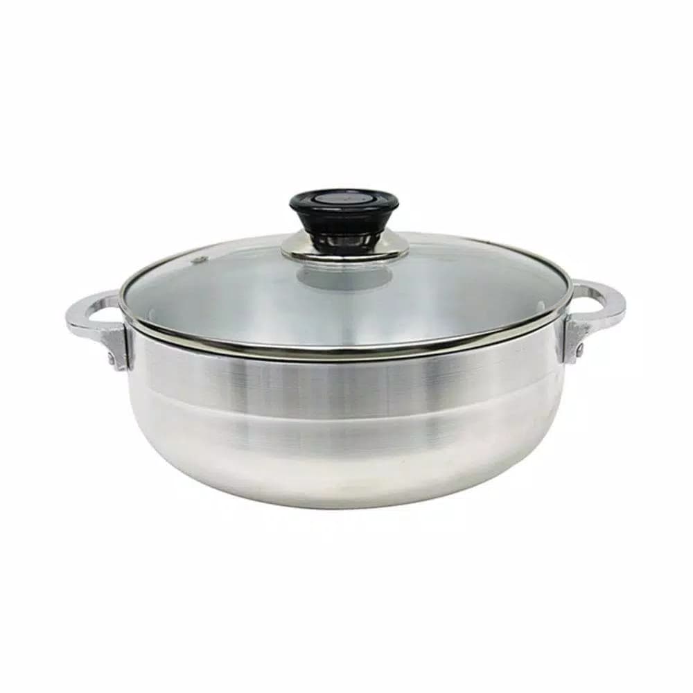 Home Basics Aluminum Satin Nickel Caldero with Glass Lid, 4.33 qt Multi-Pot