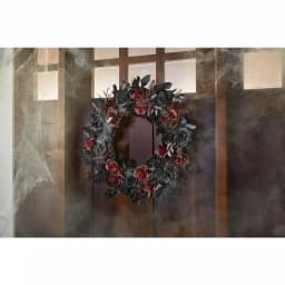Home Accents Holiday 30 in. Black and Burgundy Artificial Rose Halloween Wreath thumbnail 2