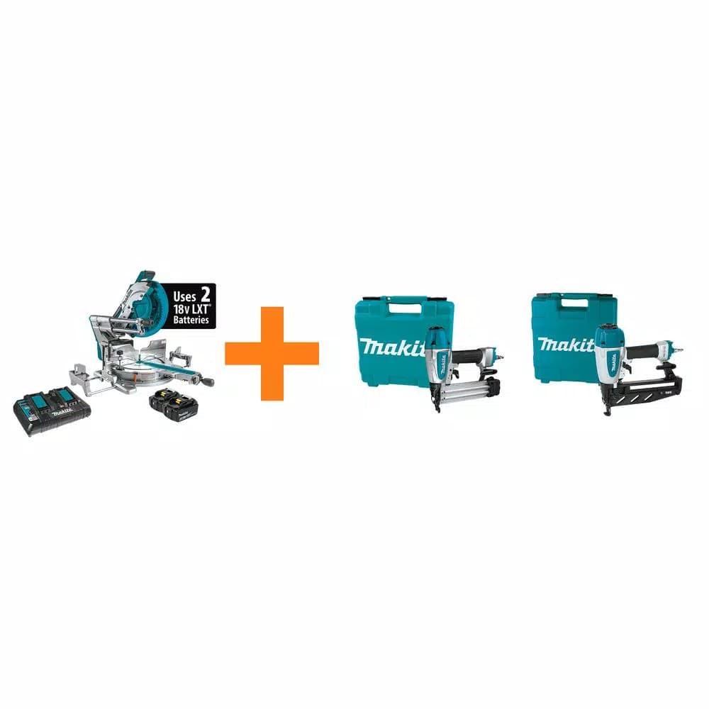 Makita 18V X2 LXT 36V 12 in. Brushless Dual-Bevel Sliding Compound Miter Saw Kit with Brad & Finish Nailer Bonus