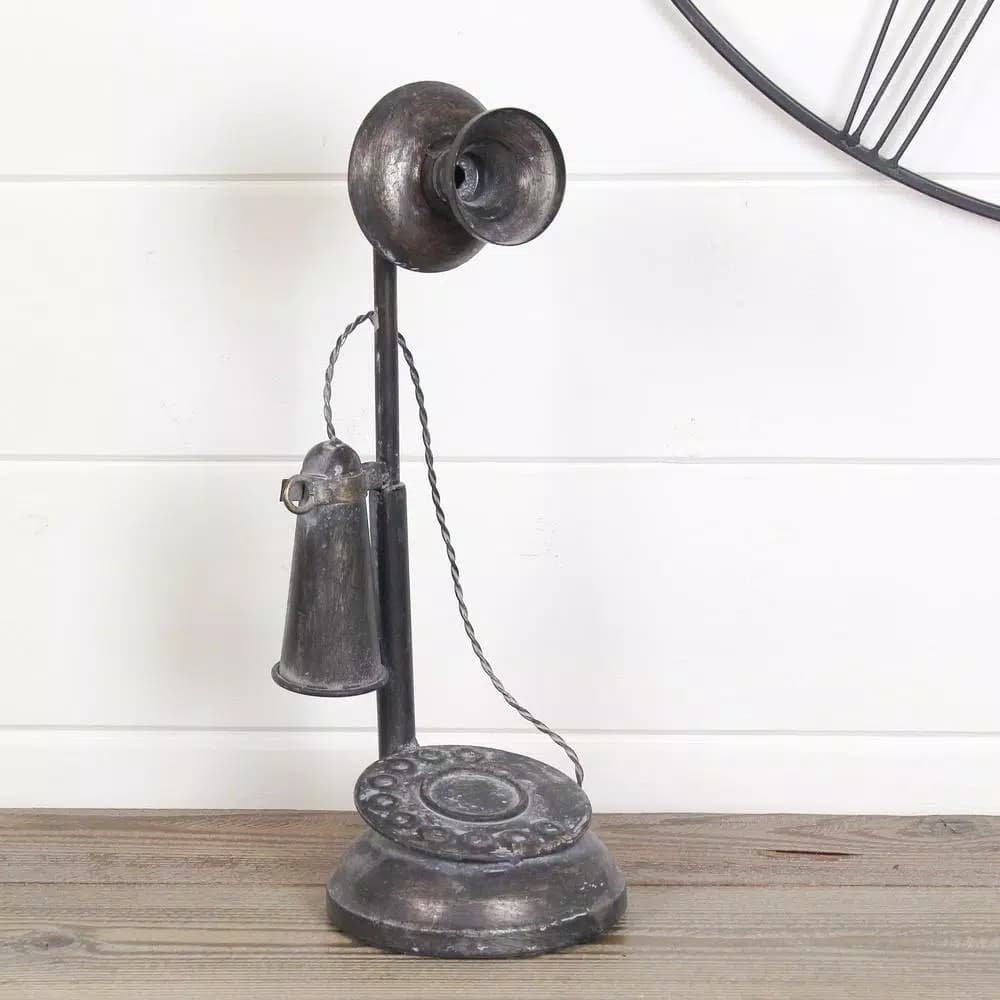 Aspire Home Accents Black Graham Metal Telephone Decorative Collectible - Distressed Black, Purple & Gold