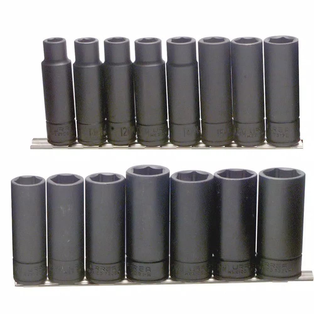Urrea 1/2 in. Drive Deep Metric 6-Point Impact Socket Set, 15-Piece