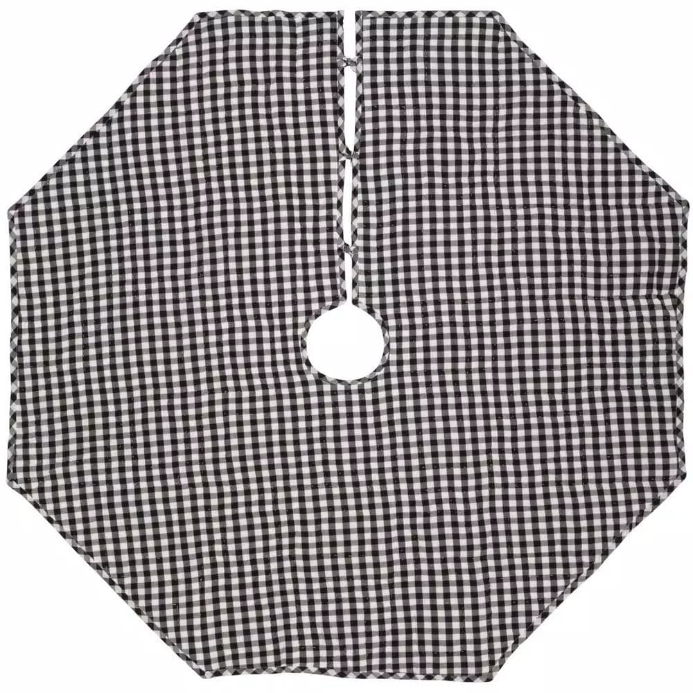 VHC Brands Emmie 48 in. Black and White Patchwork Christmas Tree Skirt, Hand-Quilted Cotton