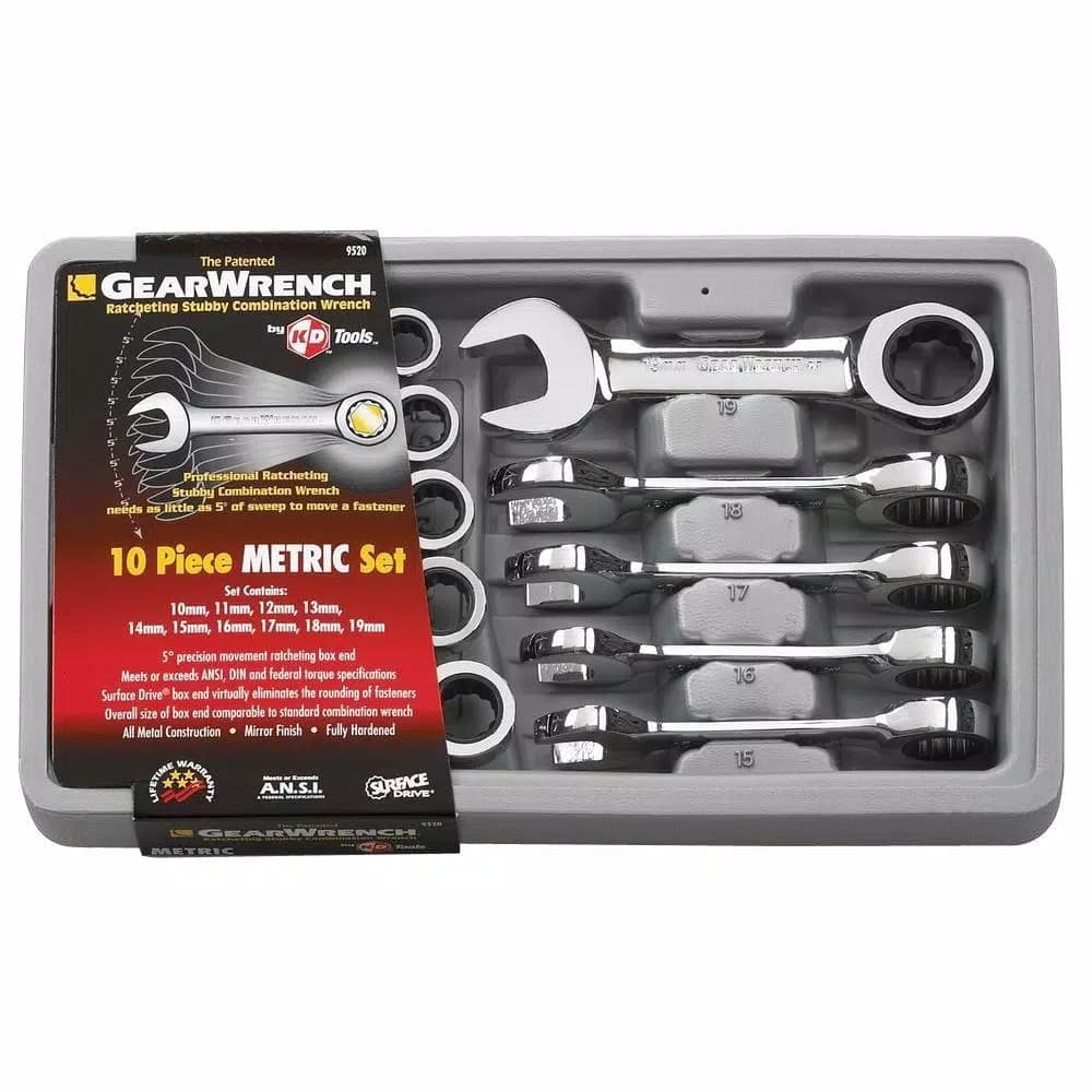 GearWrench 10-Piece Metric Stubby 12-Point Ratcheting Combination Wrench Set