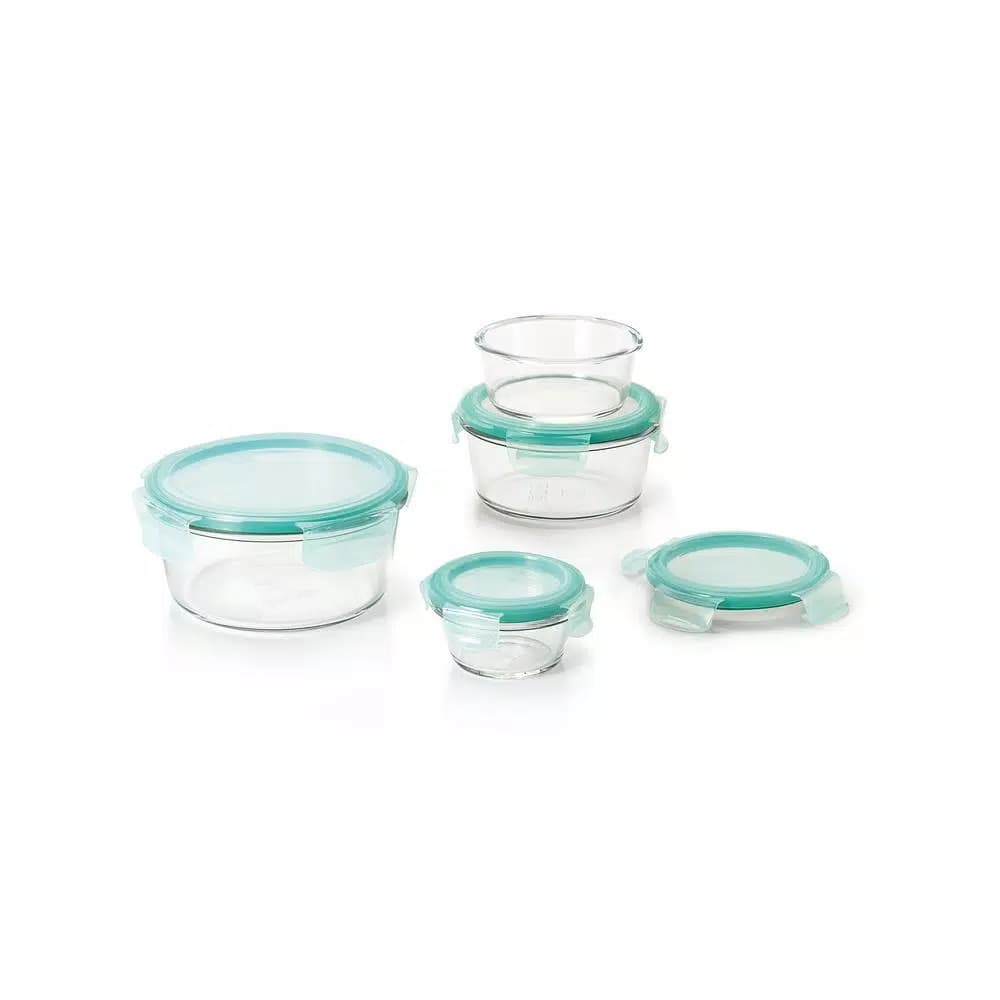 OXO Good Grips Smart Seal 8-Piece Borosilicate Glass Round Food Storage Container Set