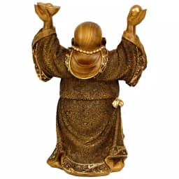 Oriental Furniture 12 in. Standing Prosperity Buddha Statue - Gold Faux Wood Finish thumbnail 2