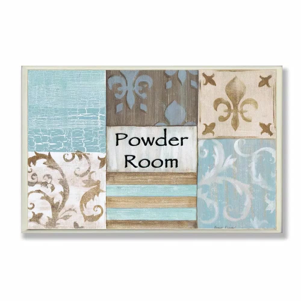 Stupell Industries Fleur de Lis Powder Room Blue, Brown and Beige Wood Wall Art, 12.5 x 18.5 in.