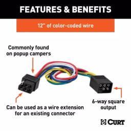 CURT 6-Way Square Trailer Connector Kit with 12" Color-Coded Wires thumbnail 3