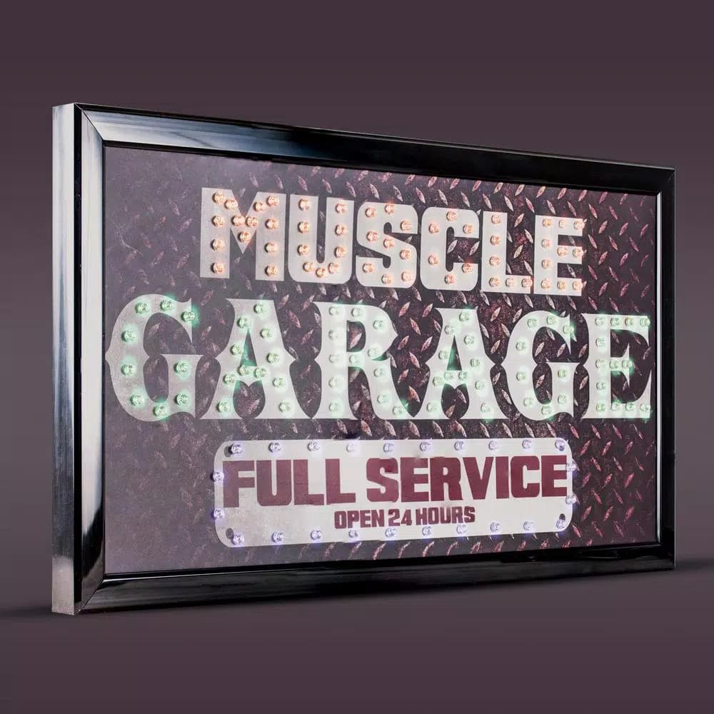 Crystal Art Gallery Muscle Garage Full Service Open 24 Hours LED Animated Wall Sign