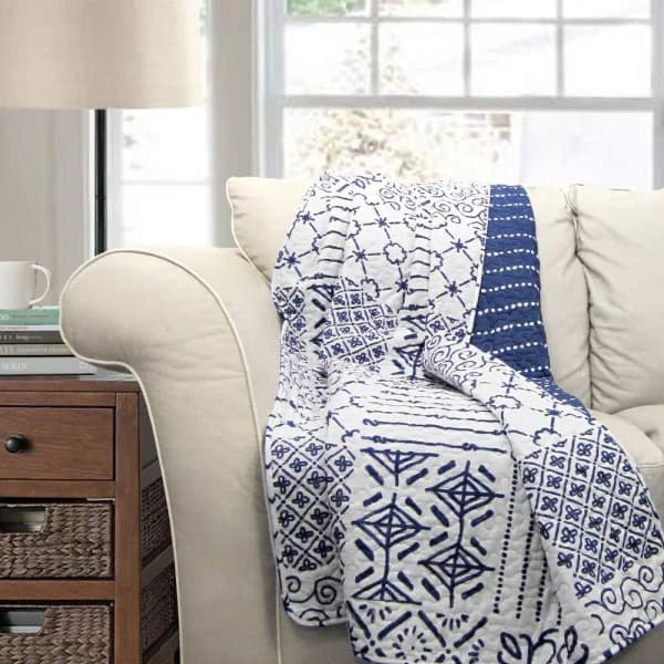 Lush Decor Monique Blue Geometric Patchwork Cotton Throw Blanket