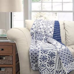 Lush Decor Monique Blue Geometric Patchwork Cotton Throw Blanket thumbnail 1