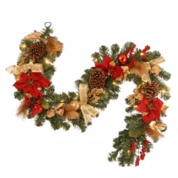 National Tree Company 6 ft. Pre-lit Artificial Fir Garland with LED Lights, Poinsettias, Berries, and Ornaments thumbnail 1