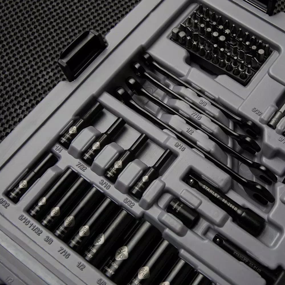 STANLEY 201-Piece Mechanics Tool Set with Black Chrome Finish