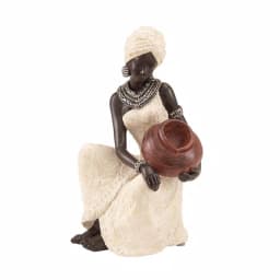 LITTON LANE Globe Trotter 10 in. African Woman Decorative Figurine - Textured Ebony, Beige, and Silver Polystone Sculpture thumbnail 2