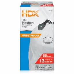 HDX 13 Gallon White Drawstring Kitchen Trash Bags, 55 Count thumbnail 1