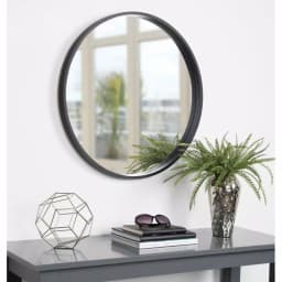 Kate and Laurel Black Contemporary Round Wood Framed Accent Mirror, 25.59 in. thumbnail 5