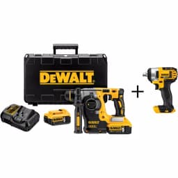 DEWALT 20V MAX XR Brushless 1 in. SDS Plus Rotary Hammer Kit with (2) 5.0 Ah Batteries & 1/2 in. Impact Wrench Bonus thumbnail 1