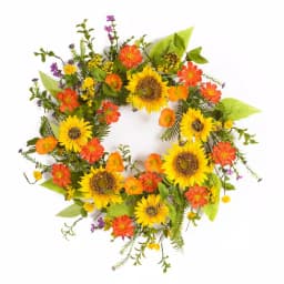 Unbranded 22 in. Sunflower Wreath with Purple Wildflowers and Green Ivy thumbnail 1