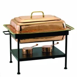 Old Dutch 8 Qt. Rectangular Copper over Stainless Steel Chafing Dish with Black Iron Stand thumbnail 1