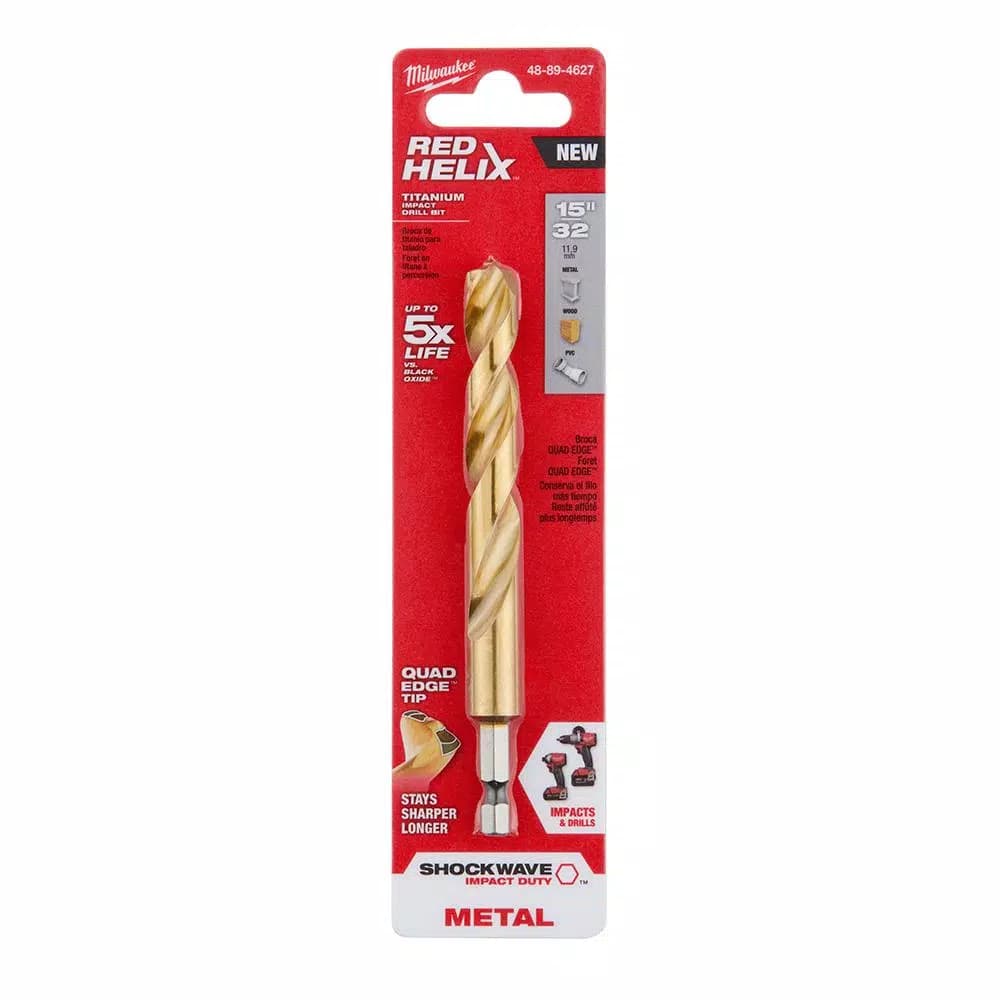 Milwaukee SHOCKWAVE Red Helix 15/32 in. Titanium Drill Bit with 1/4 in. Hex Shank
