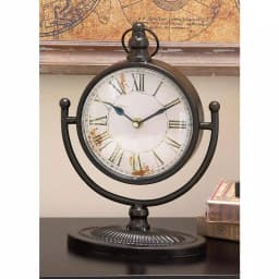 LITTON LANE 12 in. x 4 in. Round Iron Table Clock Set, 4-Pack, Tarnished Black Finish thumbnail 1