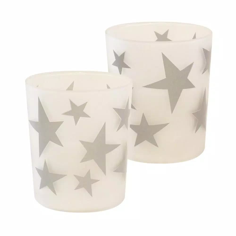 LUMABASE Silver Stars Frosted Glass LED Battery Operated Candles, 2-Count