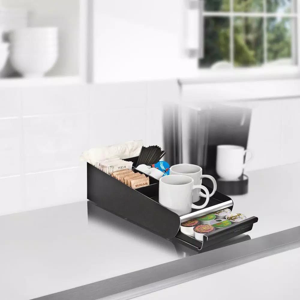 Mind Reader Vesta Coffee 18-Capacity K-Cup Storage Drawer & 7-Compartment Condiment Organizer, Black
