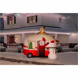 Unbranded 7 ft. Pre-Lit Inflatable Jolly Holiday Camper with Santa, Snowman, and Reindeer thumbnail 2