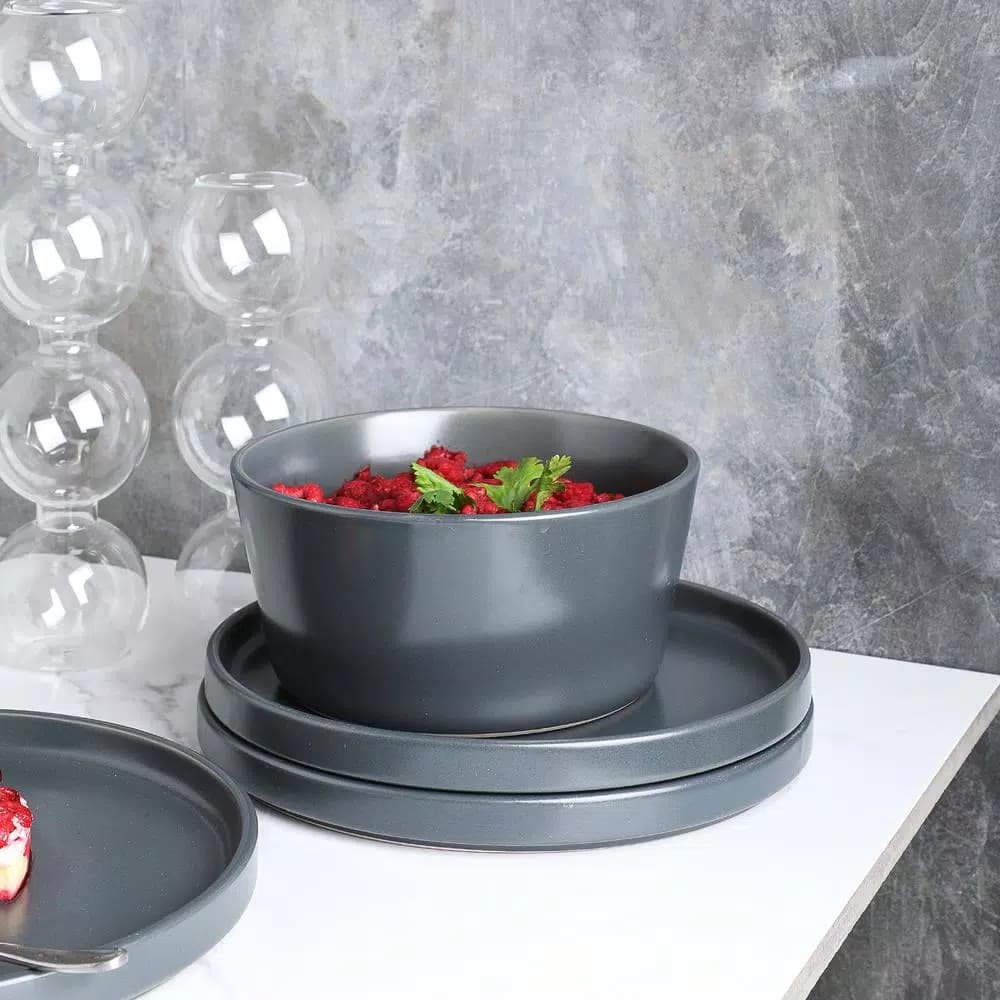 Stone Lain 16-Piece Modern Gray Matte Stoneware Dinnerware Set, Service for 4