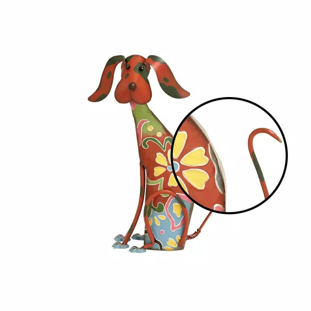 LITTON LANE Whimsical Dog Iron Sculpture with Floral Botanical Details and Wagging Spring Tail