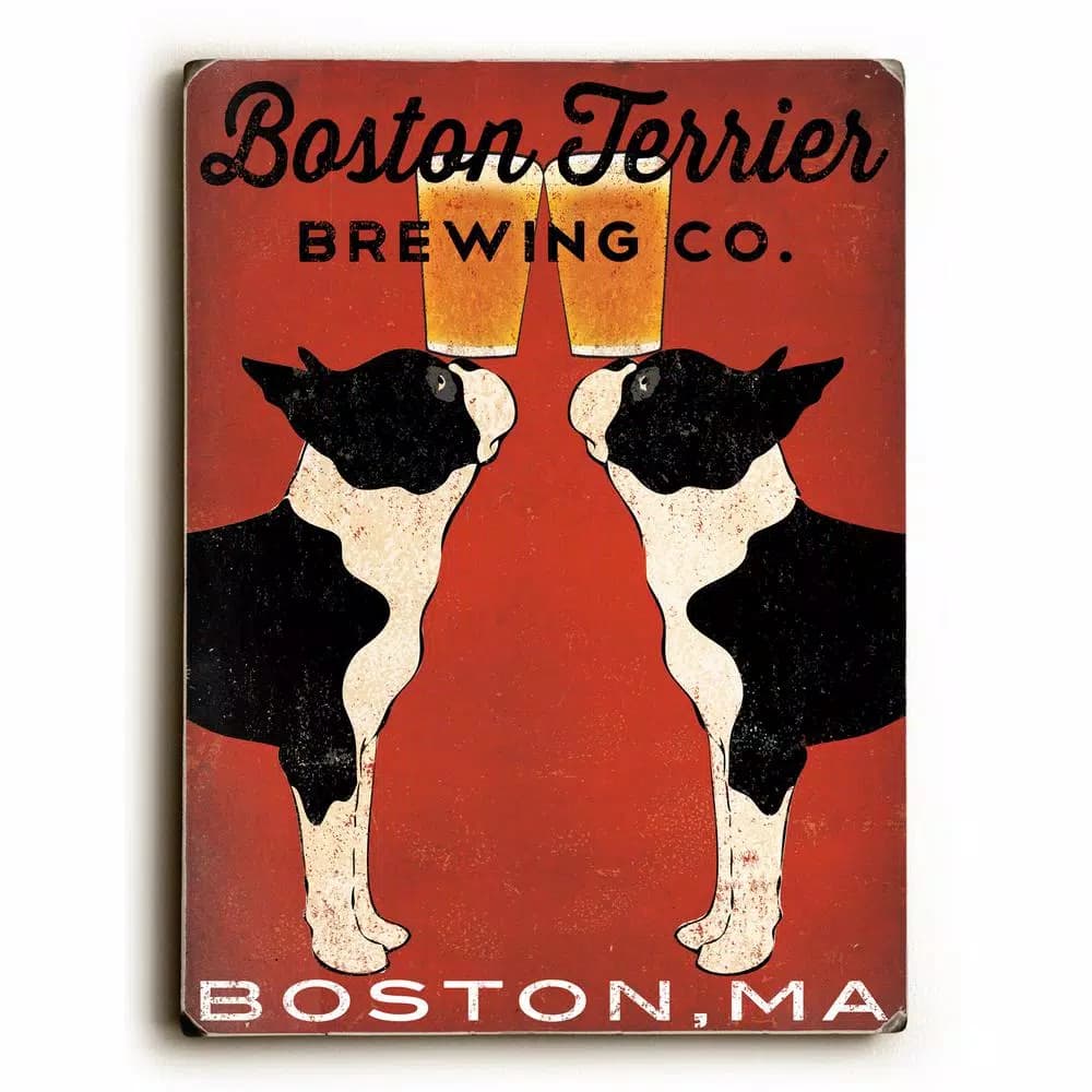 ArteHouse Boston Terrier Brewing Co Wood Wall Art by Ryan Fowler, 9 x 12 in.