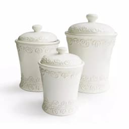 American Atelier Bianca Scroll 3-Piece White Ceramic Canister Set with Lids thumbnail 1