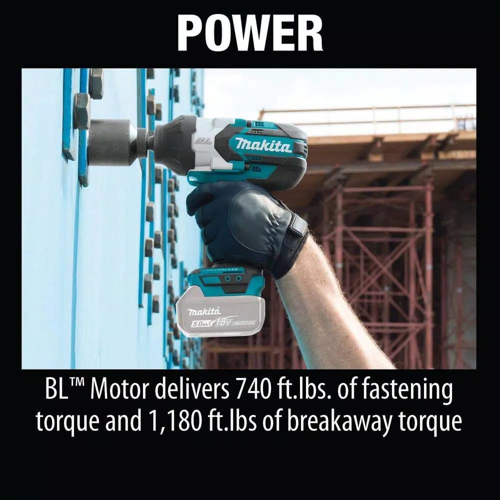 Makita 18V LXT Brushless Cordless High Torque 1/2 in. Square Drive Impact Wrench with 5.0 Ah Battery