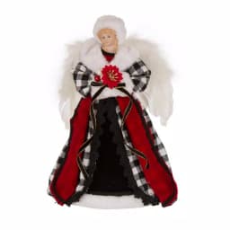 Glitzhome 12 in. Black and White Plaid Angel Tree Topper - 3D Figurine thumbnail 1