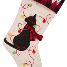 Glitzhome 21 in. LED Embroidered Linen Christmas Stocking - Cat Design thumbnail 5