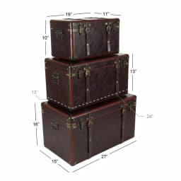LITTON LANE Globetrotter Wood and Matte Brown Leather Decorative Trunk Set of 3 thumbnail 7